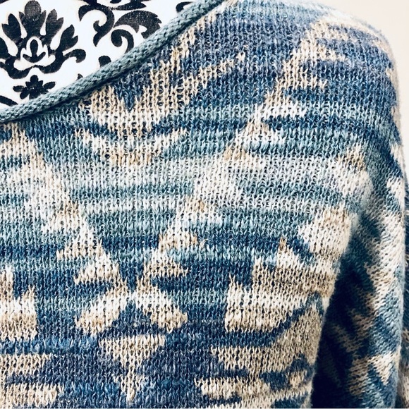 Denim & Supply Ralph Lauren Aztec Print Knit Cotton Sweater Blue White XS - Picture 5 of 6